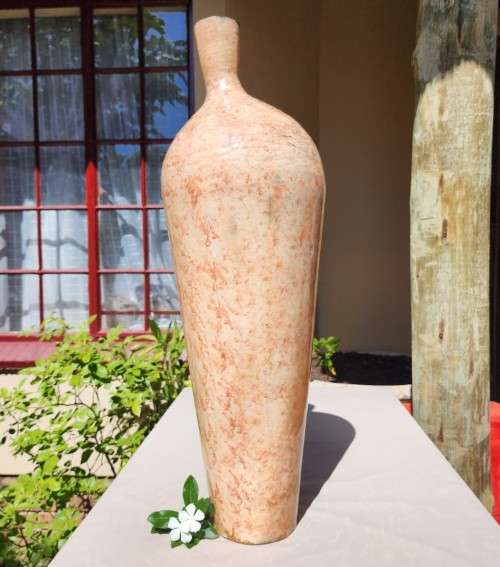 Vases DECORATIVE CREAM BROWN ENAMELLED COATING METAL FLOOR VASE LARGE